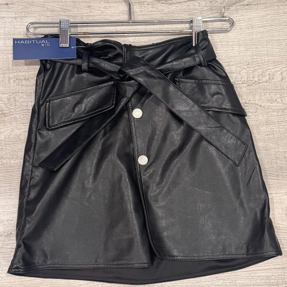 Habitual Kid Belted Black Leather Skirt
